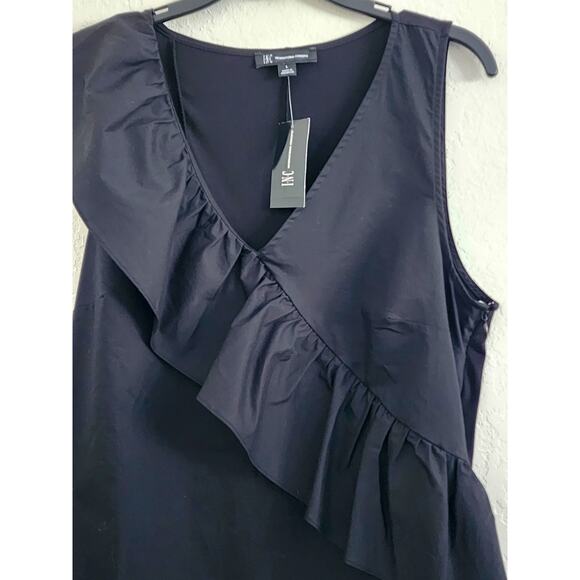 TOP/BLOUSE-INC-INTERNATIONAL CONCEPTS-Black-Sleeveless-Ruffle-Size LARGE - Picture 3 of 14